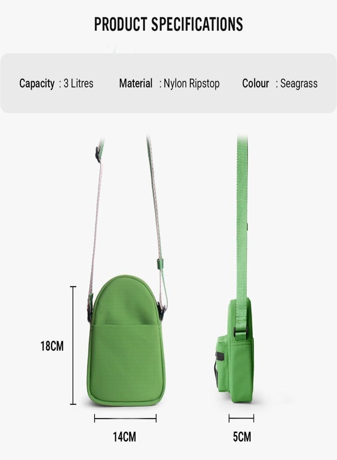 DailyObjects DOT Sling Bag for Men and Women |Adjustable Shoulder Strap|Lightweight|Water Resistant|Recycled Nylon Sling Bag|Organisational Pocket| For Daily Use/Travel (Seagrass) - Image 3